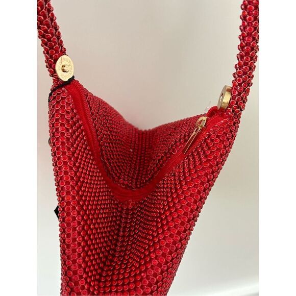 La Regale Clutch Bag Evening Purse Triangle Full Rhinestones Red - Picture 9 of 9